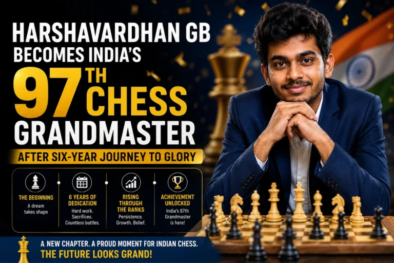Harshavardhan GB celebrating after becoming India's 97th Chess Grandmaster in Chennai