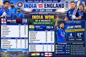 India national cricket team vs England cricket team match scorecard 1st ODI 2026 match score at Edgbaston