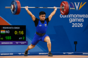 Rishikanta Singh competing in Olympic weightlifting at the Commonwealth Games 2026
