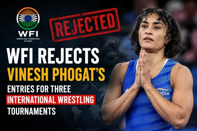 WFI Rejects Vinesh Phogat’s Entries for Three International Wrestling Tournaments Vinesh Phogat during a wrestling competition after WFI rejects her entries for upcoming international tournaments