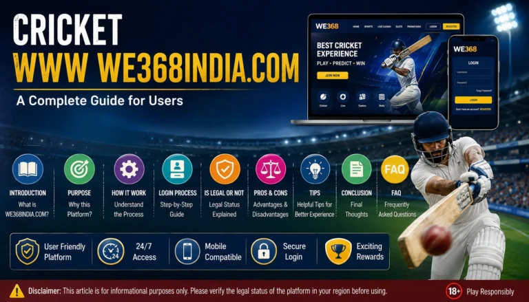 cricket www we368india.com Introduction, Purpose of the Platform, How It work, Login Process, Is Legal or Not, Pros and Cons, Tips, Conclusion, FAQ