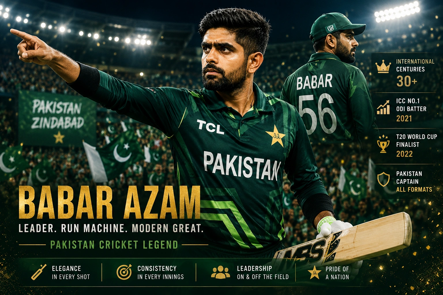 Babar Azam batting during a Pakistan Super League match.