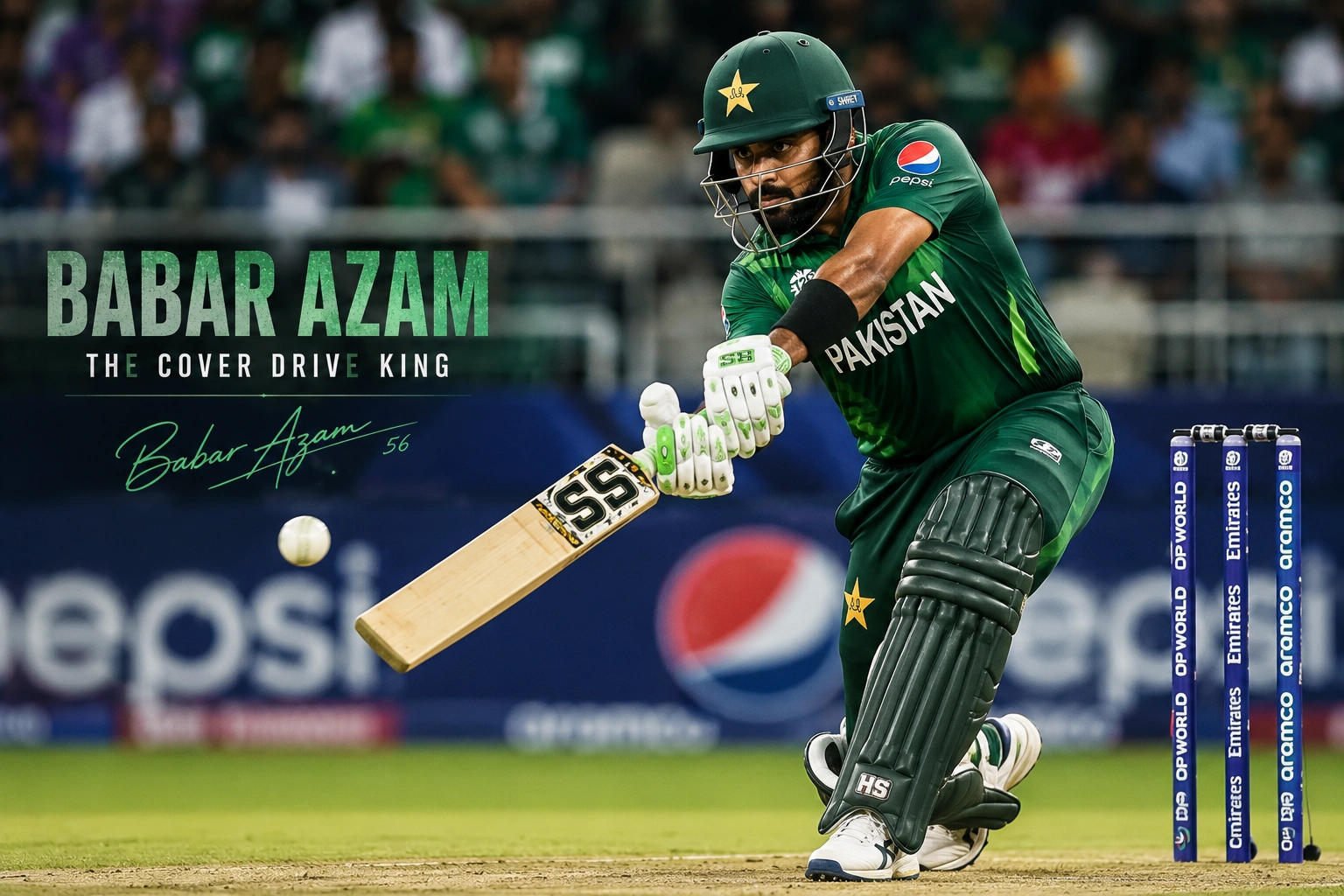  Babar Azam playing his trademark cover drive during an ODI match.