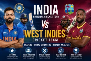 India and West Indies cricket players during international match
