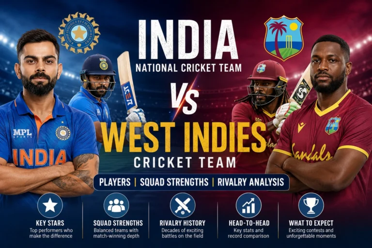 India and West Indies cricket players during international match