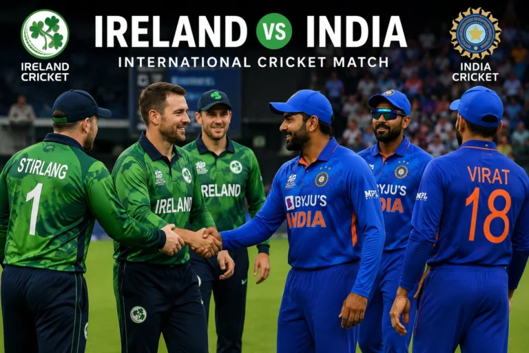 Ireland and India cricket players during international match