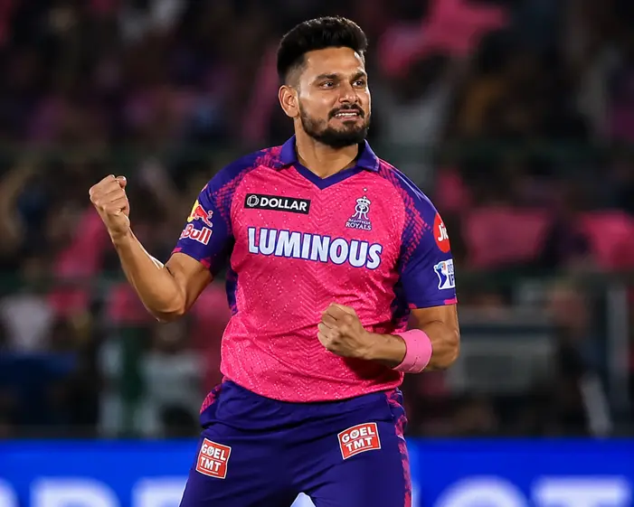 Kuldeep Sen celebrating after dismissing a batter in the IPL.