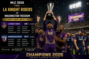 MLC 2026 LA Knight Riders vs Washington Freedom match scorecard after championship final