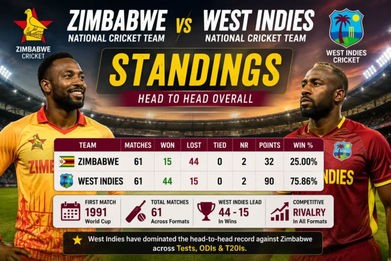 Zimbabwe National Cricket Team vs West Indies Cricket Team Standings